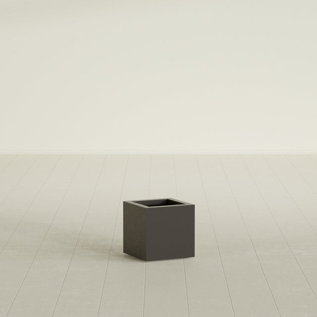 Montroy Cube Planter in Matte Dark Brown, 12", shown empty