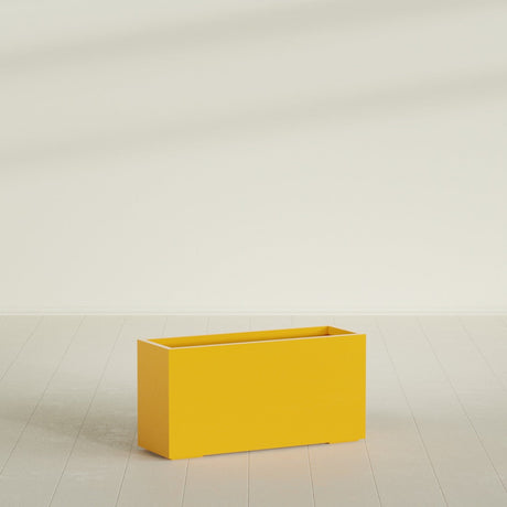 Tolga Rectangular Planter in Gloss Saffron, 48"L × 16"D × 24"H, shown empty