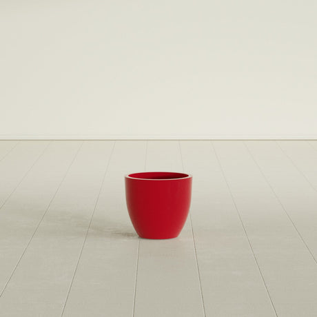 Wannsee Round Planter in Gloss Red, 15"D × 13"H, shown empty