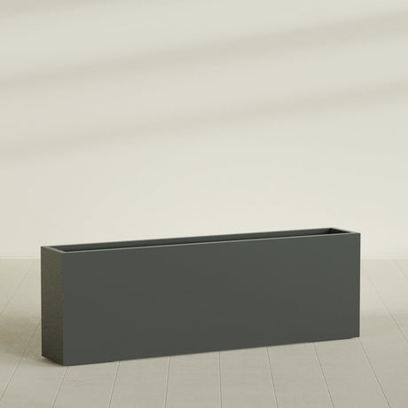 Hollywood Narrow Rectangular Planter in Matte Charcoal, 72"L × 12"D × 24"H, shown empty