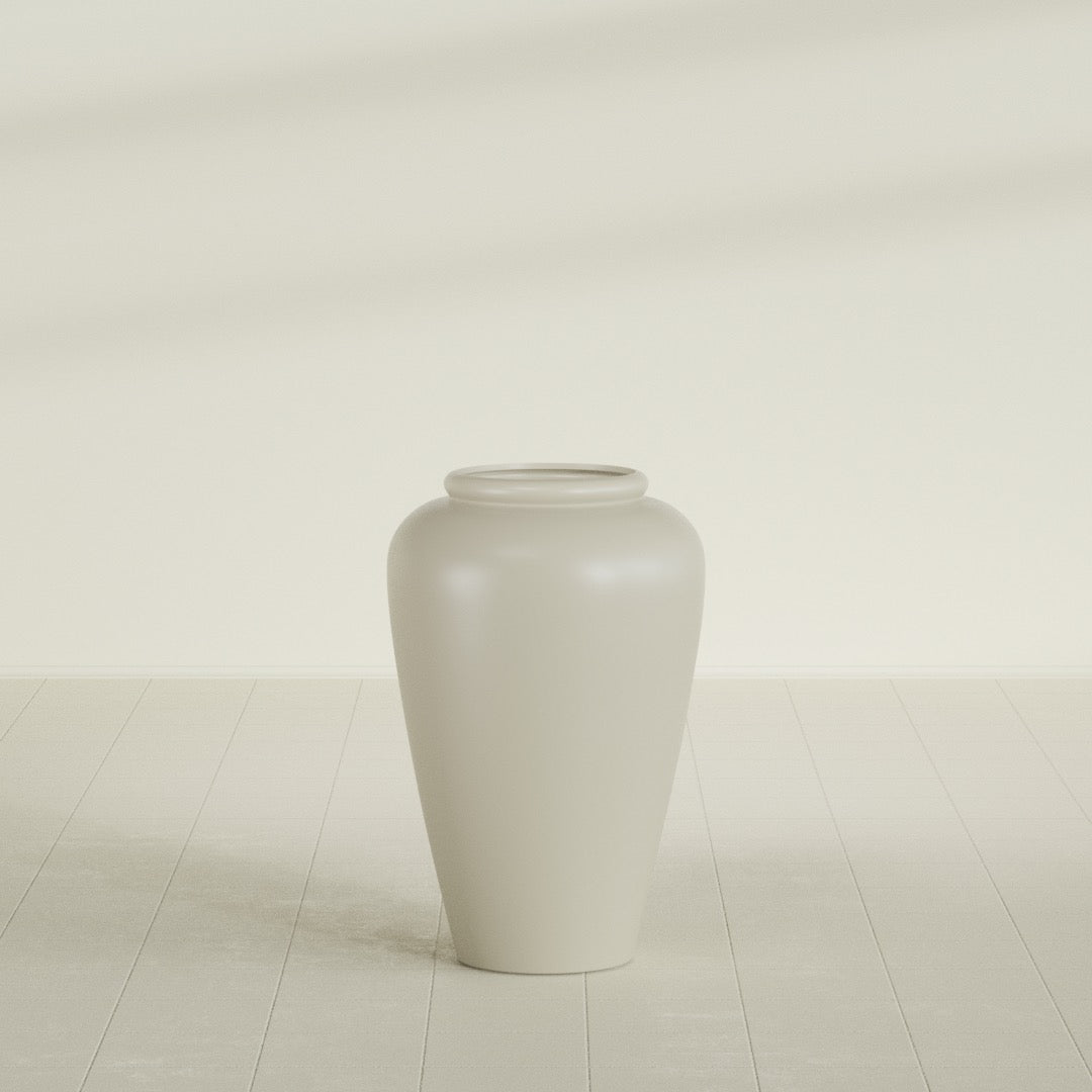 Barà Jar Planter in Satin Beige, 20"D × 31"H, shown empty