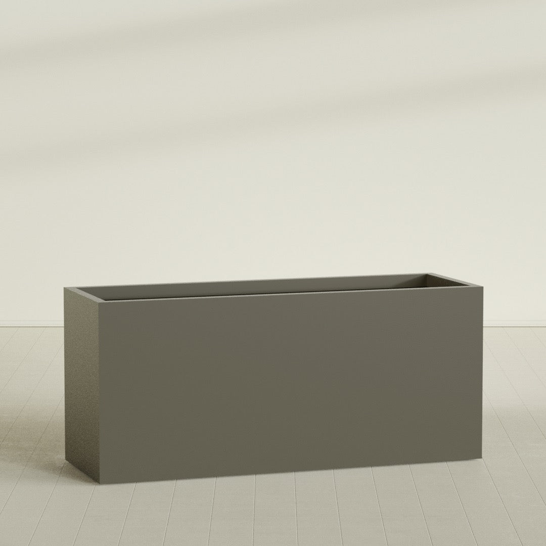 Brisbane Rectangular Planter in Matte Bronze, 72"L × 24"D × 32"H, shown empty