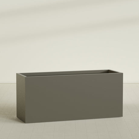 Brisbane Rectangular Planter in Matte Bronze, 72"L × 24"D × 32"H, shown empty