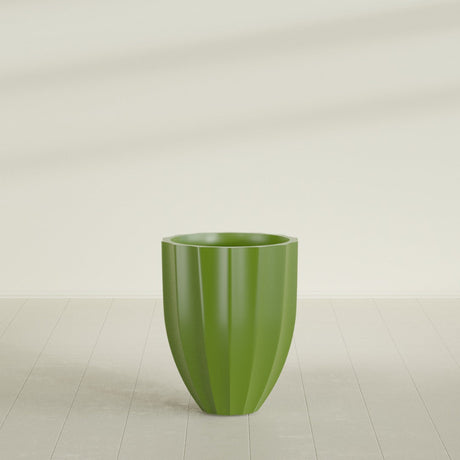 Alicante Fluted Planter in Satin Green, 22"D × 27"H, shown empty