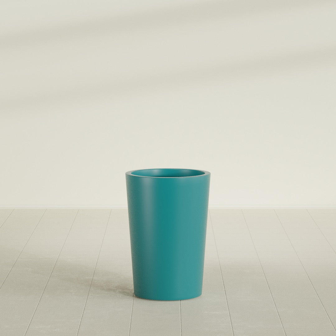 Tegel Round Tapered Planter in Satin Seafoam Green, 18"D × 26"H, shown empty