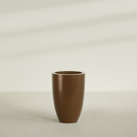 Brannan Tapered Round Planter in Metallic Bronze, 24"D × 35"H, shown empty