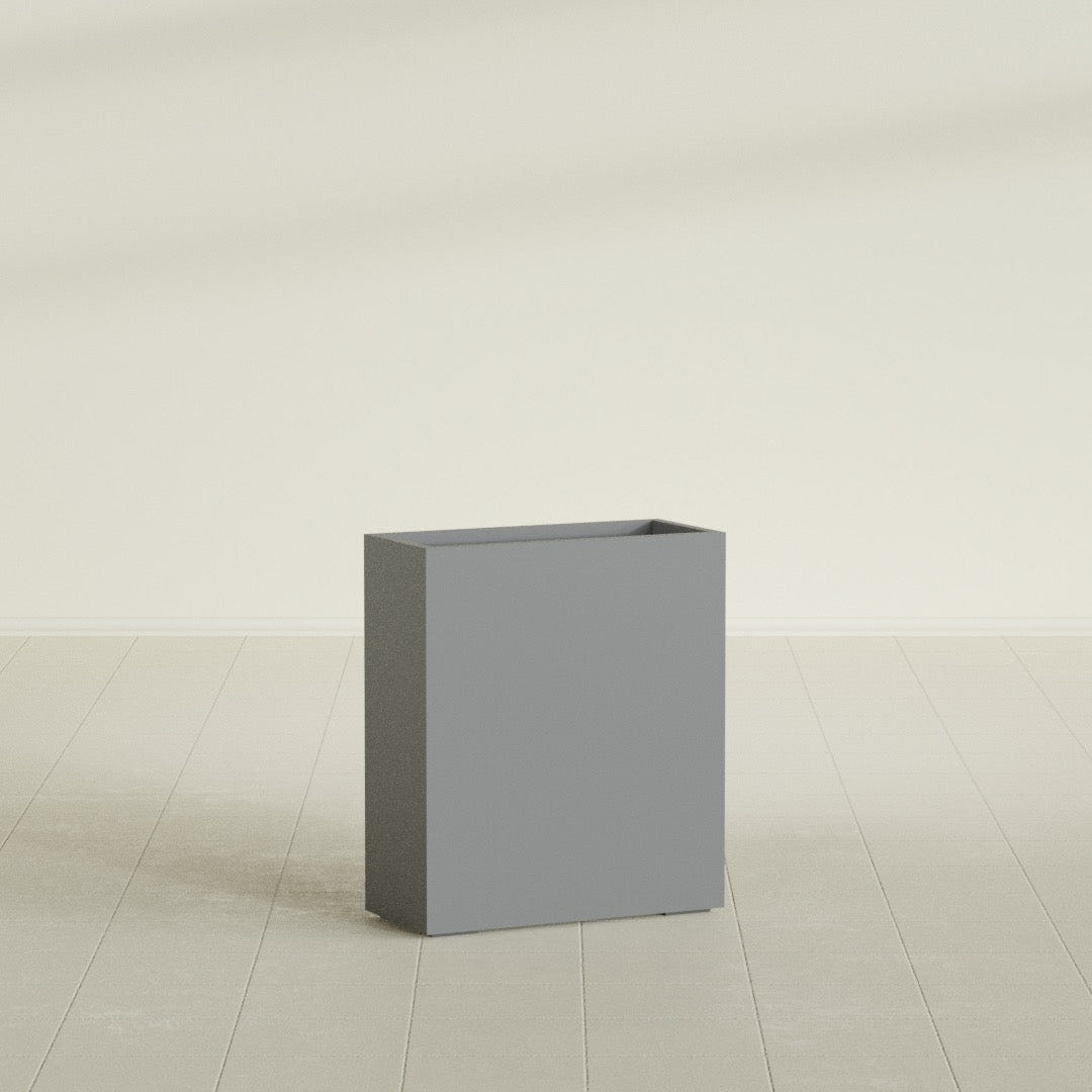 Perth Rectangular Planter in Matte Gunmetal, 36"L × 16"D × 42"H, shown empty