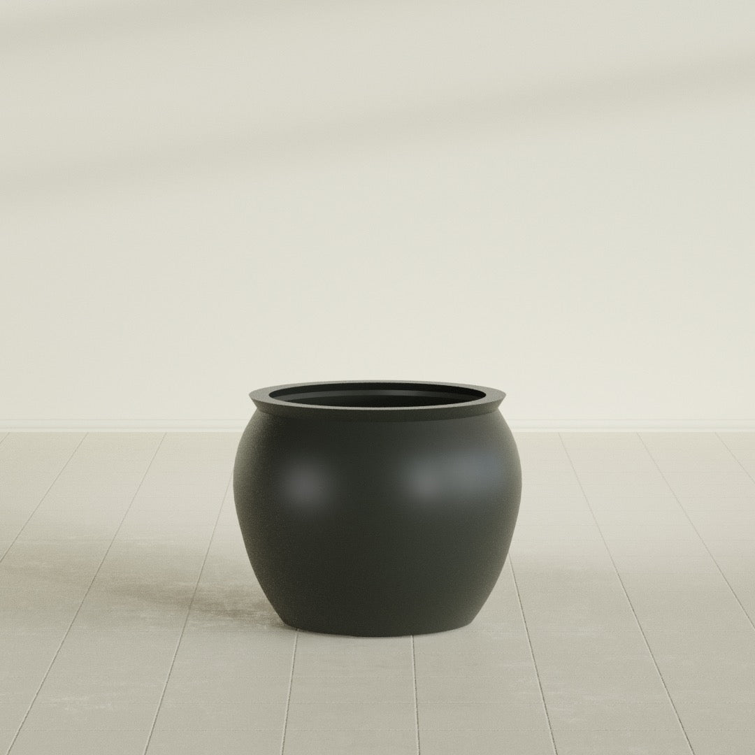 Shanghai Fishbowl Planter in Matte Charcoal, 22", shown empty