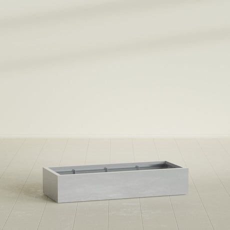 Antwerp Rectangular Planter in Metallic Silver, 60"L × 24"D × 12"H, shown empty