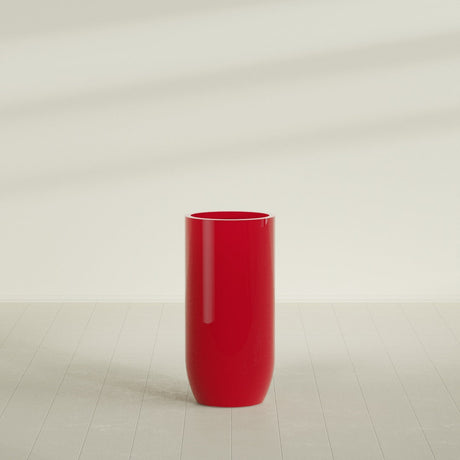 Saint Tropez Bullet Round Planter in Gloss Red, 24"D × 50"H, shown empty