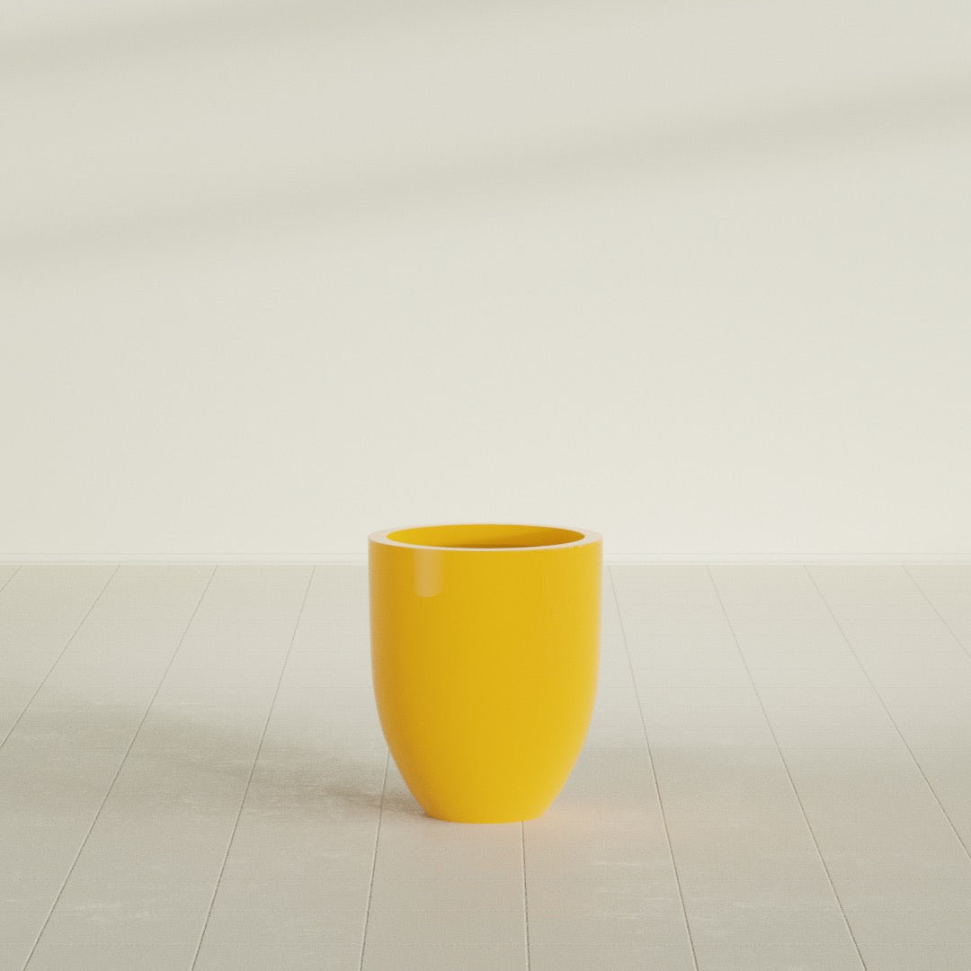Valencia Tapered Round Planter in Gloss Saffron, 15"D × 18"H, shown empty