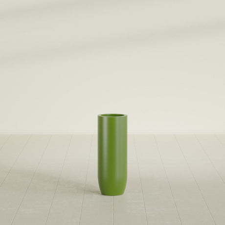 Saint Tropez Bullet Round Planter in Satin Green, 12"D × 32"H, shown empty