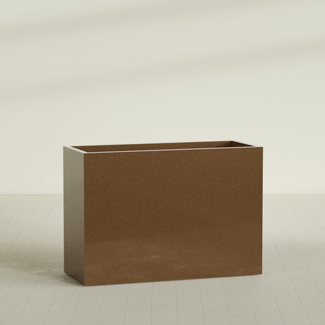 Darwin Rectangular Planter in Metallic Bronze, 60"L × 24"D × 42"H, shown empty