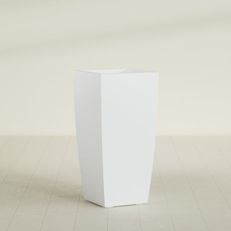 Toulan Tapered Square Planter in Gloss Bright White, 20"W × 42"H, shown empty