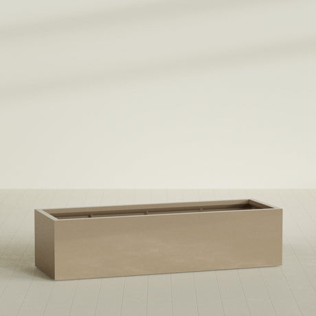 Torino Wide Rectangular Planter in Gloss Metallic Gold, 72"L × 24"D × 18"H, shown empty