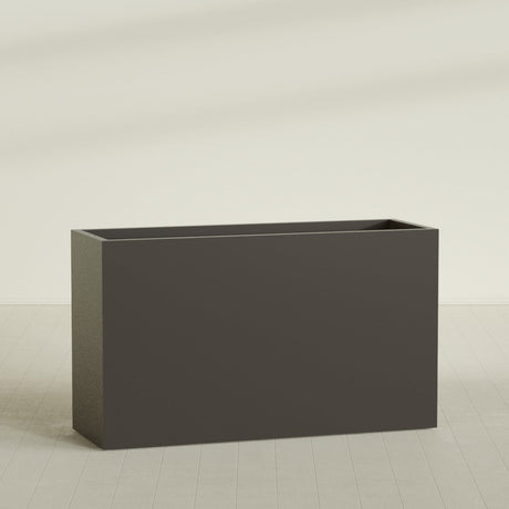 Darwin Rectangular Planter in Matte Dark Brown, 72"L × 24"D × 42"H, shown empty