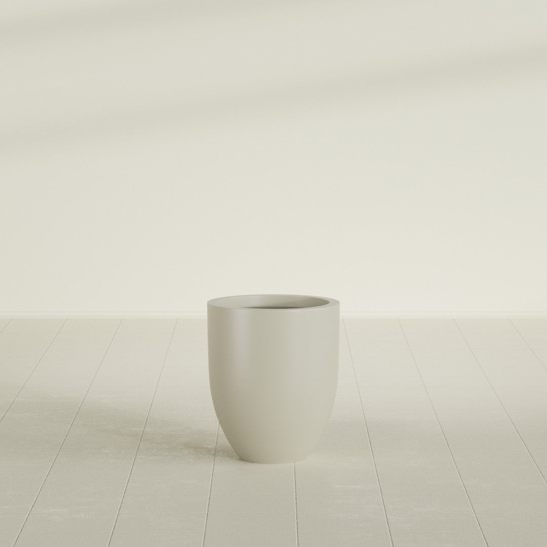 Valencia Tapered Round Planter in Satin Beige, 15"D × 18"H, shown empty
