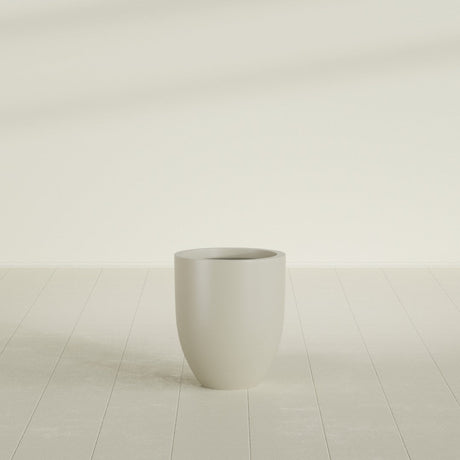 Valencia Tapered Round Planter in Satin Beige, 15"D × 18"H, shown empty