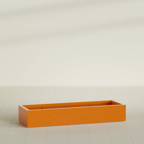 Antwerp Rectangular Planter in Gloss Tangerine, 72"L × 24"D × 12"H, shown empty
