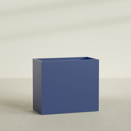 Darwin Rectangular Planter in Matte Cobalt Blue, 48"L × 24"D × 42"H, shown empty