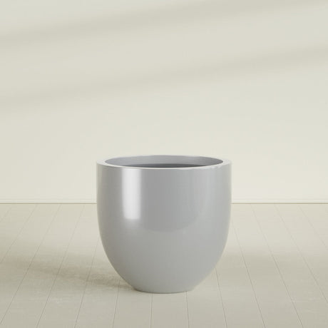 Alzira Bowl Planter in Metallic Silver, 36"D × 34"H, shown empty