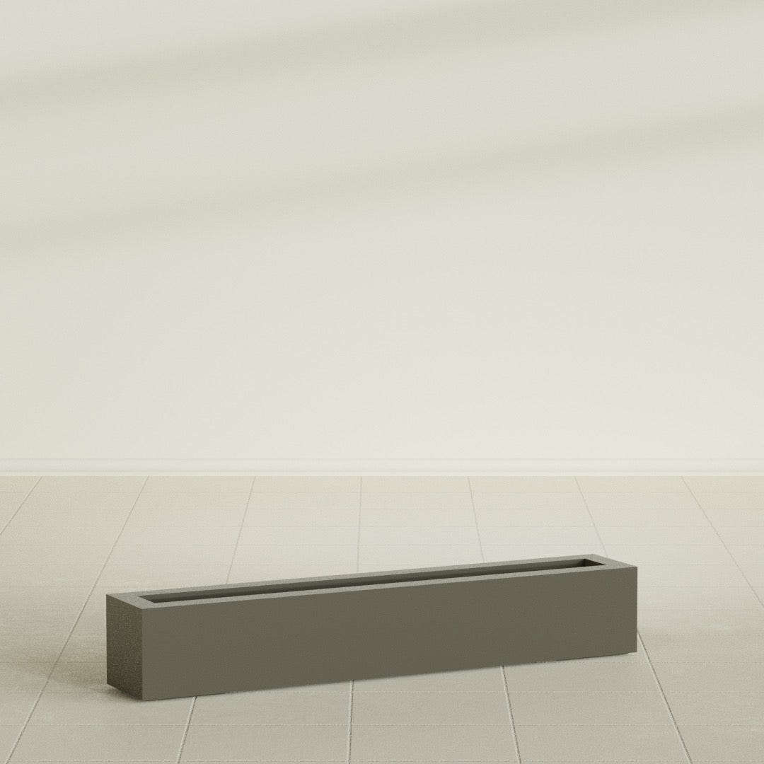 Salon Box Planter in Matte Bronze, 48" Long, shown empty