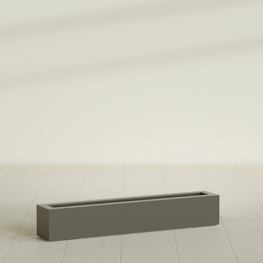 Salon Box Planter in Matte Bronze, 48" Long, shown empty