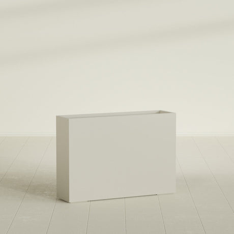 Perth Rectangular Planter in Satin Beige, 60"L × 16"D × 42"H, shown empty