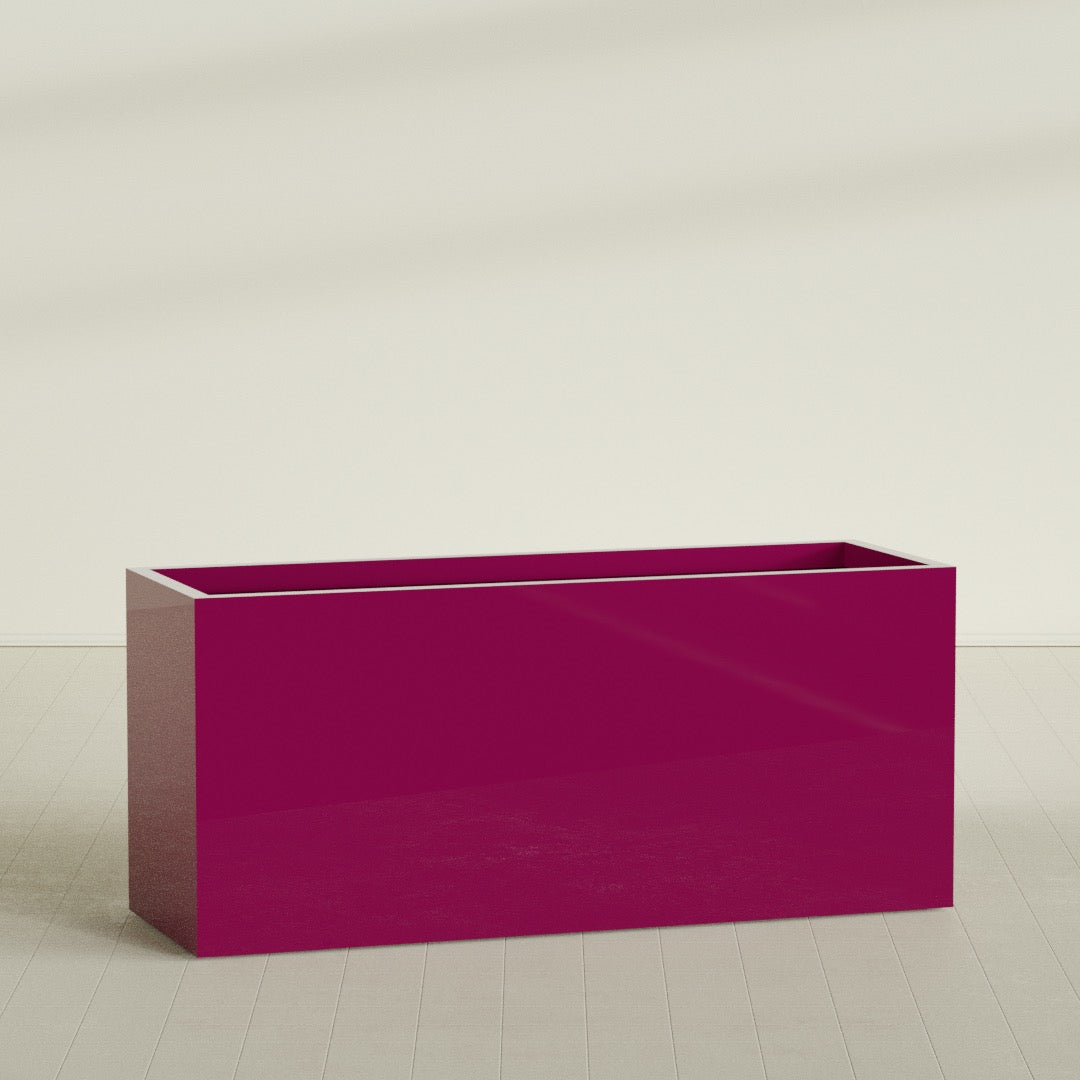 Brisbane Rectangular Planter in Gloss Eggplant, 72"L × 24"D × 32"H, shown empty