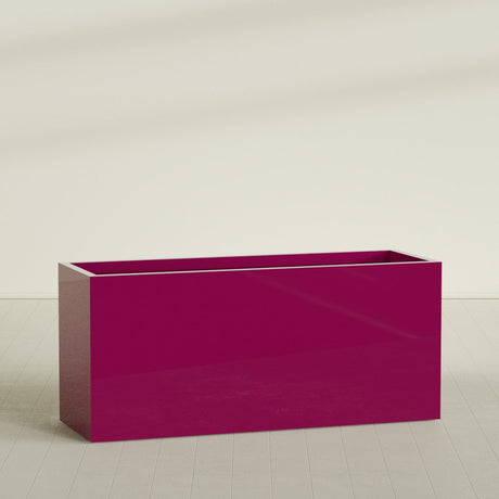 Brisbane Rectangular Planter in Gloss Eggplant, 72"L × 24"D × 32"H, shown empty