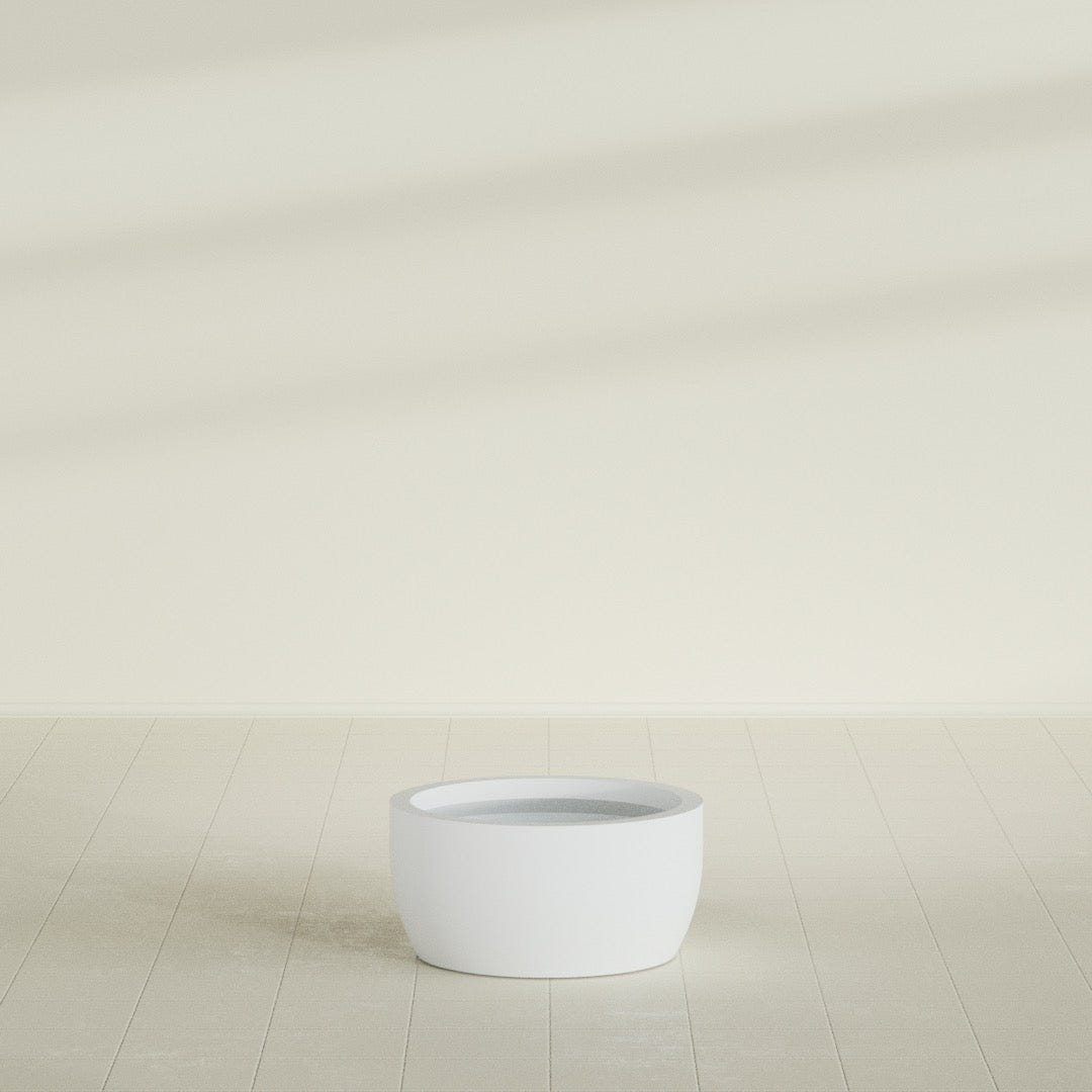 Casablanca Bowl Planter in Gloss Bright White, 24"D × 12"H, shown empty