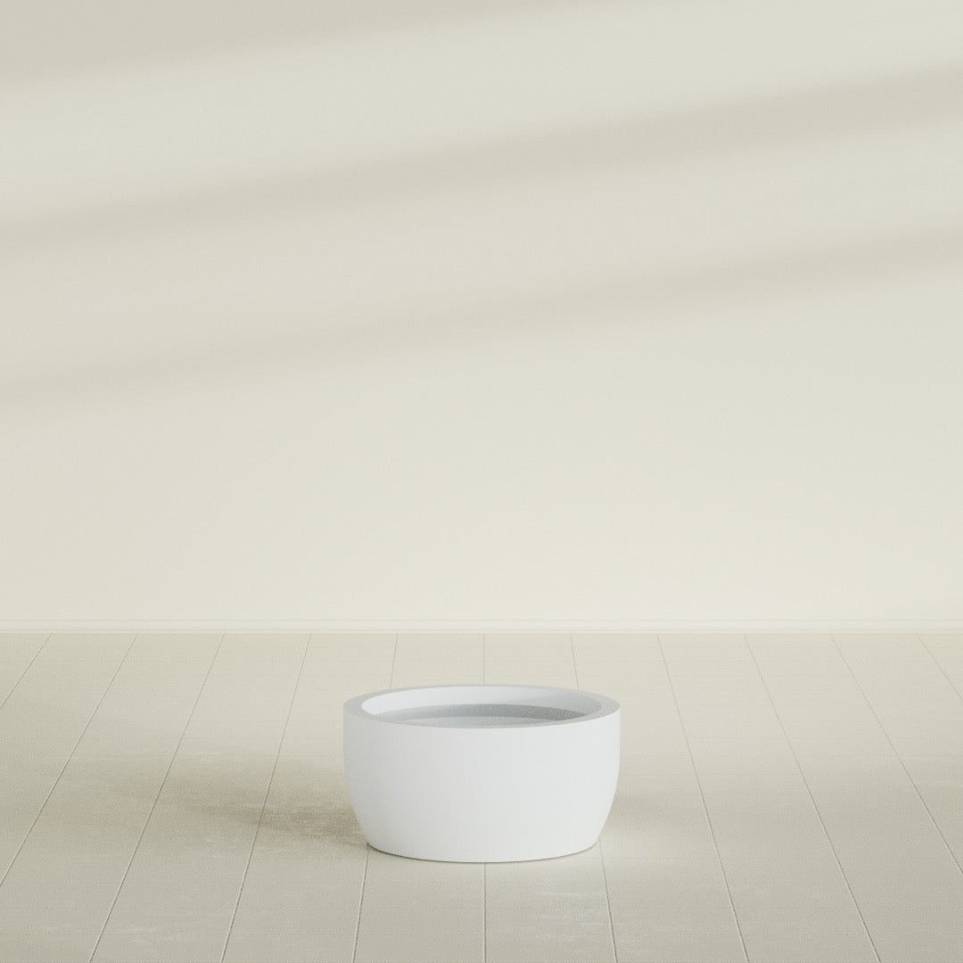 Casablanca Bowl Planter in Gloss Bright White, 24"D × 12"H, shown empty