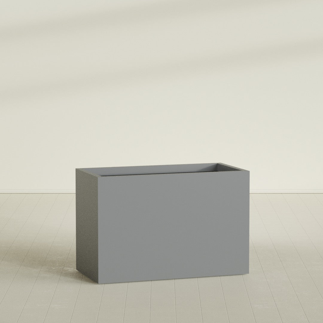 Brisbane Rectangular Planter in Matte Gunmetal, 48"L × 24"D × 32"H, shown empty