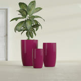 Lisbon Tall Round fiberglass planter in Gloss Eggplant, size range, in a sunlit interior