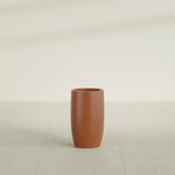 Lisbon tall round tapered fiberglass planter in Matte Terra Cotta, 14 in diameter, 25 in high, shown empty