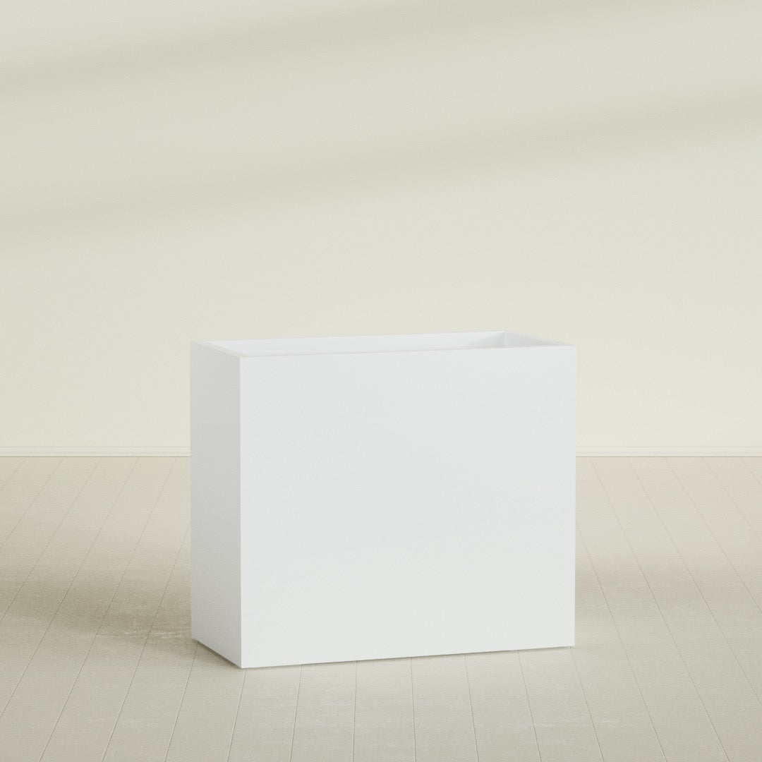 Darwin Rectangular Planter in Matte Bright White, 48"L × 24"D × 42"H, shown empty