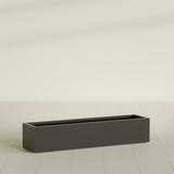 Cuba Low Rectangular Planter in Matte Dark Brown, 60"L × 14"D × 12"H, shown empty