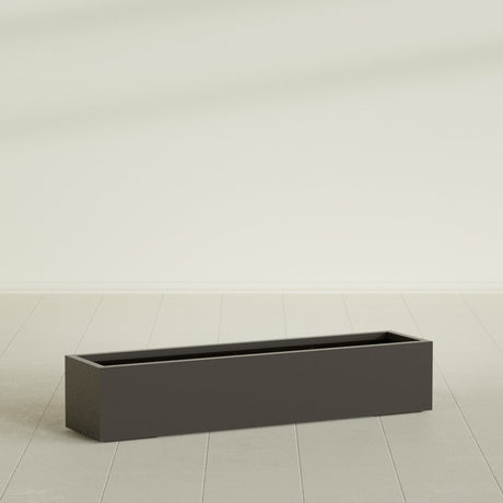 Cuba Low Rectangular Planter in Matte Dark Brown, 60"L × 14"D × 12"H, shown empty