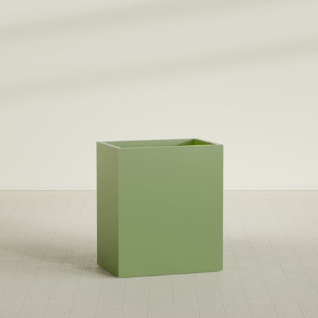 Darwin Rectangular Planter in Satin Green, 36"L × 24"D × 42"H, shown empty