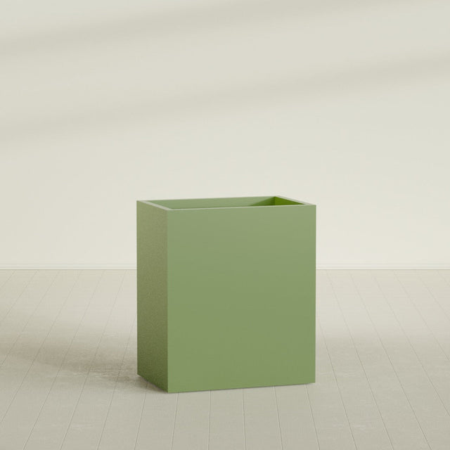 Darwin Rectangular Planter in Satin Green, 36"L × 24"D × 42"H, shown empty