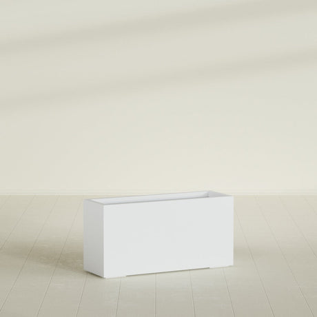Miami Narrow Rectangular Planter in Gloss Bright White, 36"L × 12"D × 18"H, shown empty