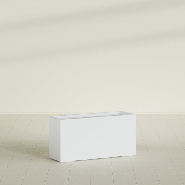 Miami Narrow Rectangular Planter in Gloss Bright White, 36"L × 12"D × 18"H, shown empty