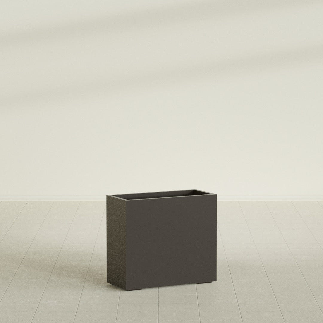 Potsdam Rectangular Planter in Matte Dark Brown, 36"L × 16"D × 32"H, shown empty
