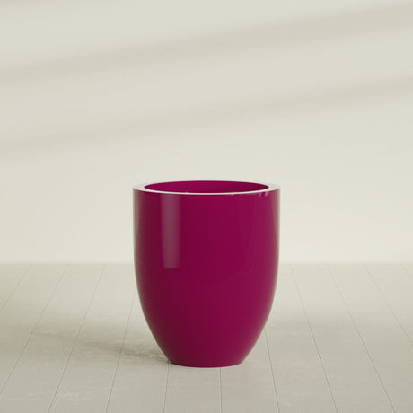 Valencia Tapered Round Planter in Gloss Eggplant, 27"D × 31"H, shown empty