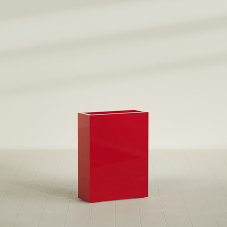 Amesbury Narrow Rectangular Planter in Gloss Red, 24"L × 10"D × 32"H, shown empty