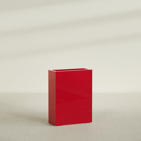Amesbury Narrow Rectangular Planter in Gloss Red, 24"L × 10"D × 32"H, shown empty