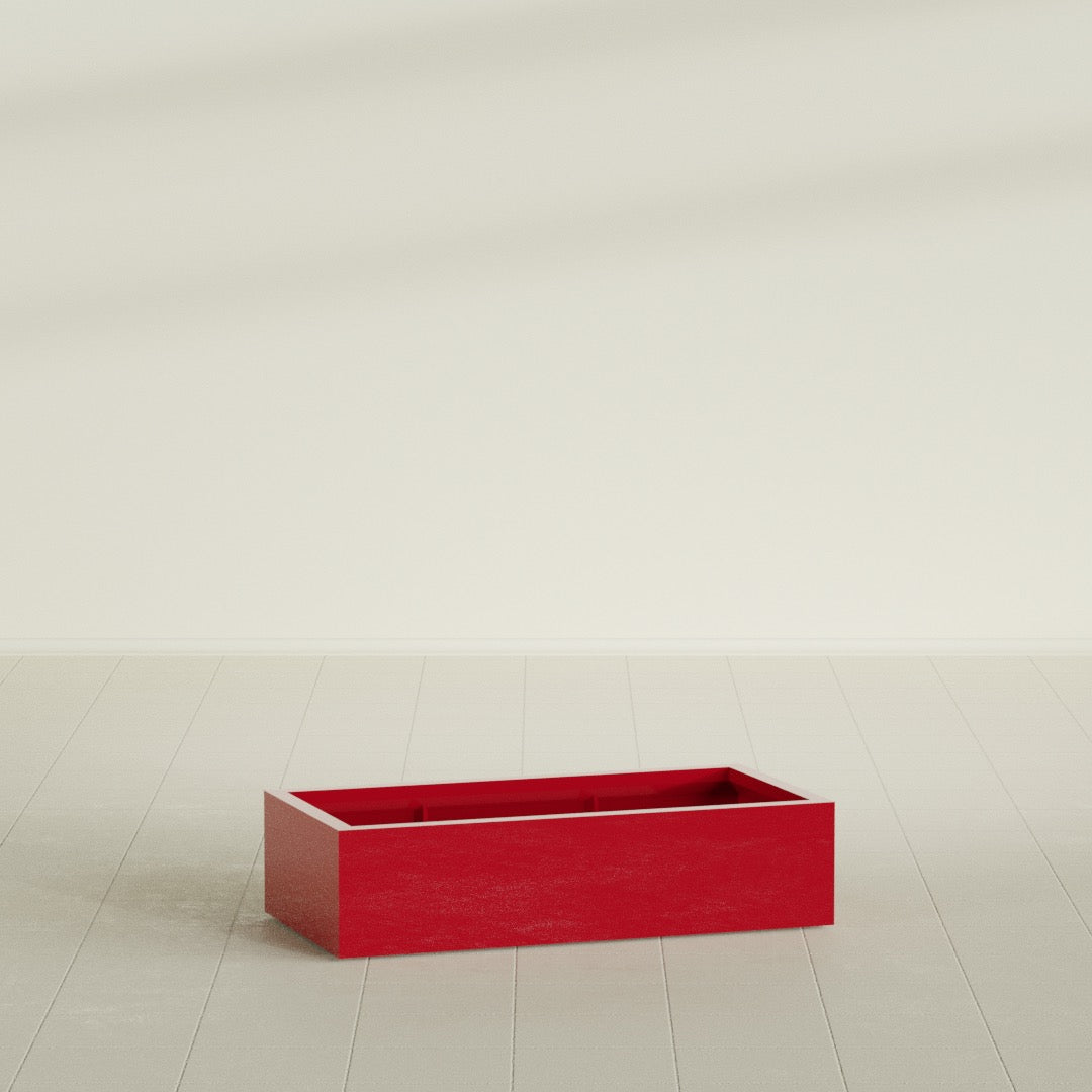 Antwerp Rectangular Planter in Gloss Red, 48"L × 24"D × 12"H, shown empty