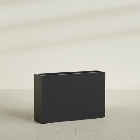 Delray Rectangular Planter in Matte Black, 48"L × 12"D × 32"H, shown empty