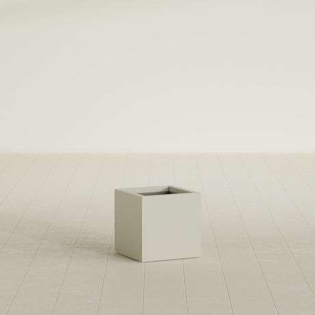 Montroy Cube Planter in Satin Beige, 16", shown empty