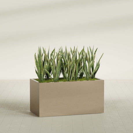 Granada fiberglass planter in Gloss Metallic Gold, shown planted, in a sunlit interior